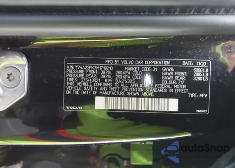 2021 Volvo Xc90 T6 Momentum 7 Passenger from USA, damaged, VIN YV4A22PK7M1718210